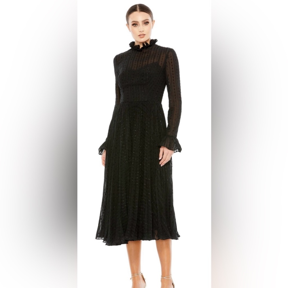 Mac Duggal Black Long Sleeve Midi Dress